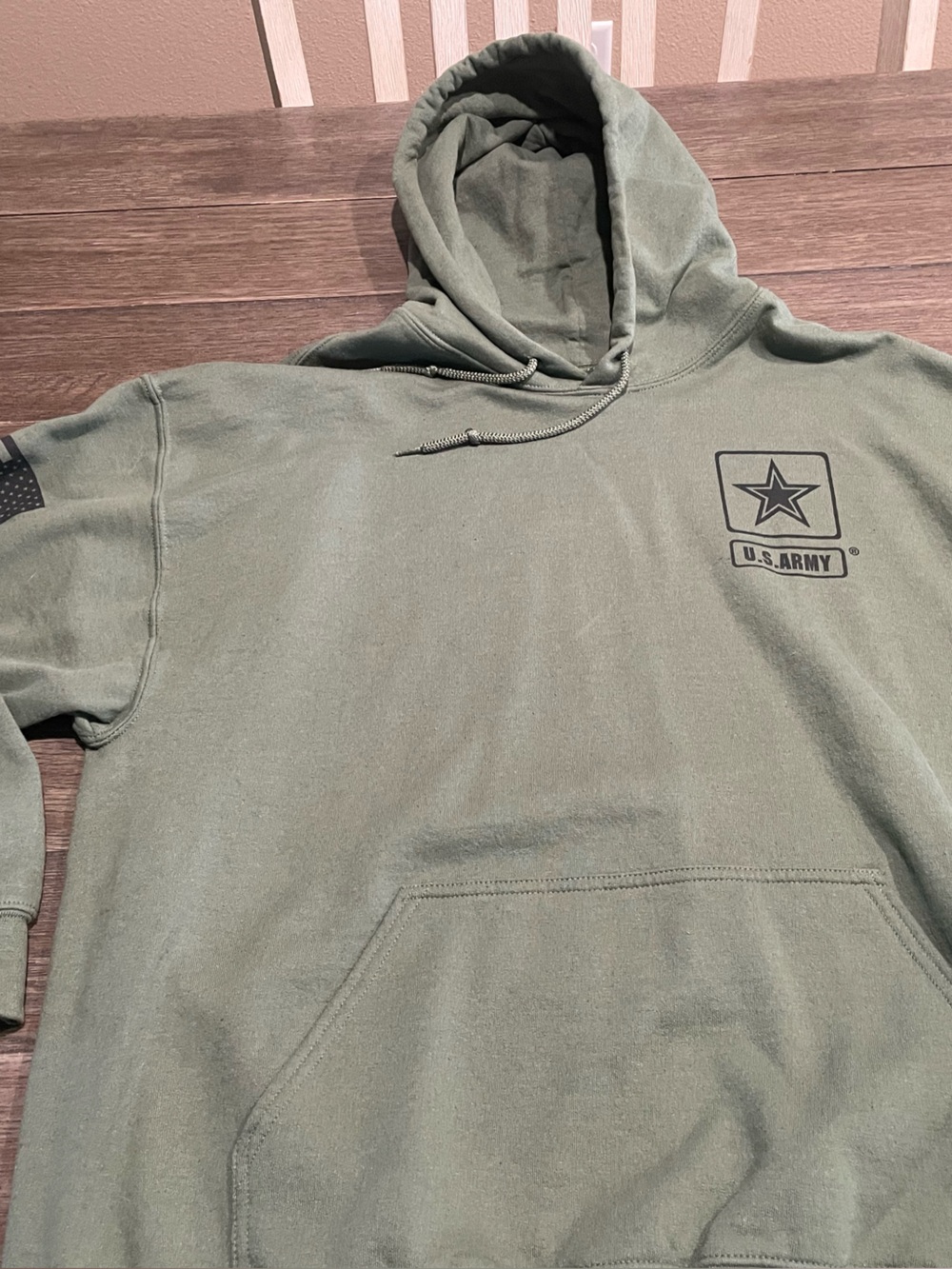 Grunt Style Olive Green Men’s Army Hoodie pullover XL flag & front pocket